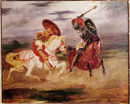 Two Knights Fighting in a Landscape a Ferdinand Victor Eugène Delacroix