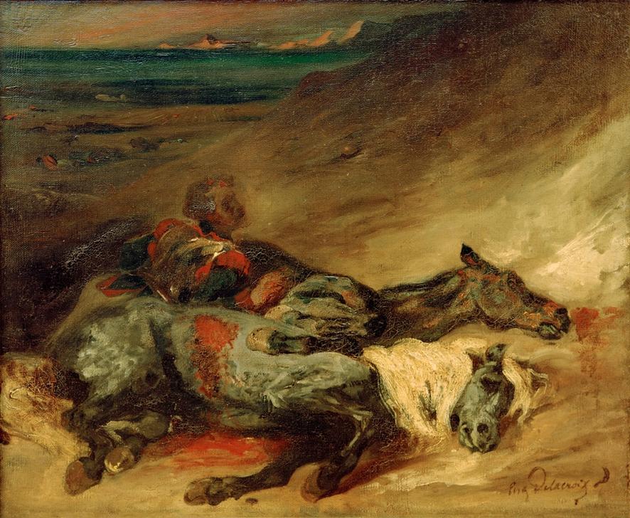 Les deux chevaux morts sur le champ de bataille a Ferdinand Victor Eugène Delacroix