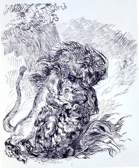 A Lion Savaging a Tiger a Ferdinand Victor Eugène Delacroix