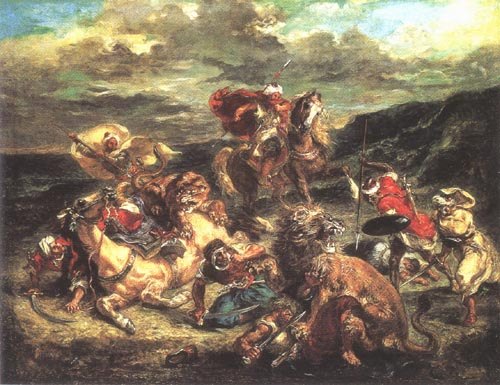Lion hunting a Ferdinand Victor Eugène Delacroix