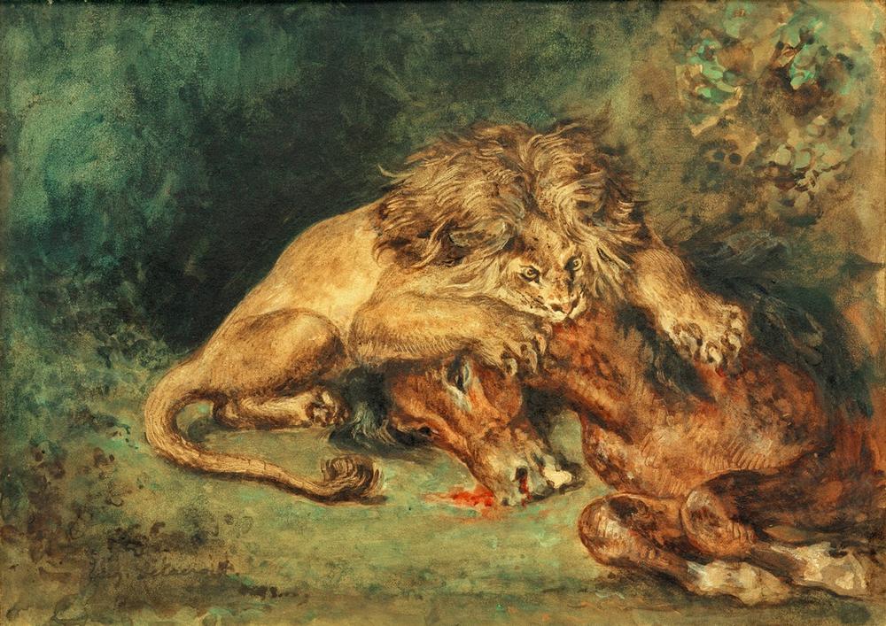 Löwe, ein Pferd reißend a Ferdinand Victor Eugène Delacroix