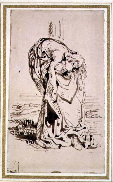 A Monk Bearing Christ (pen & ink on paper) a Ferdinand Victor Eugène Delacroix