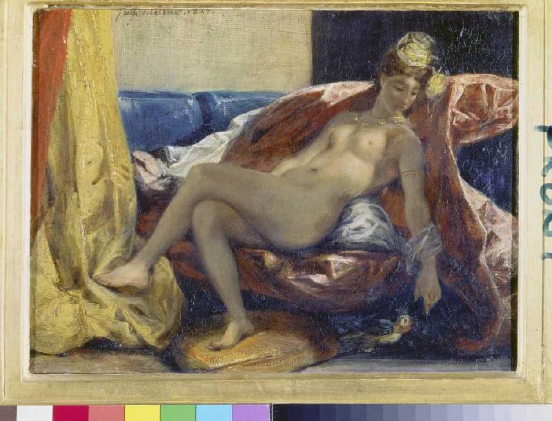 Naked woman, a parrot stroking. a Ferdinand Victor Eugène Delacroix