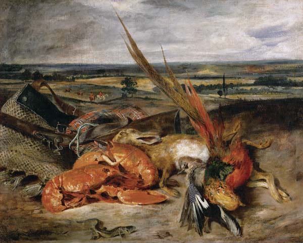 Still life with lobster a Ferdinand Victor Eugène Delacroix