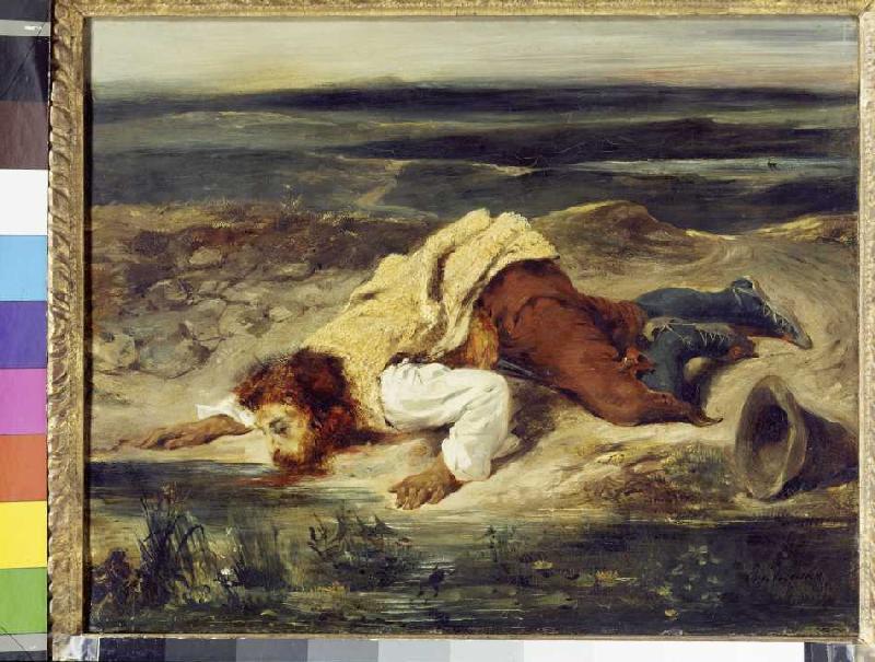 Roman shepherd, drinking at a source. a Ferdinand Victor Eugène Delacroix