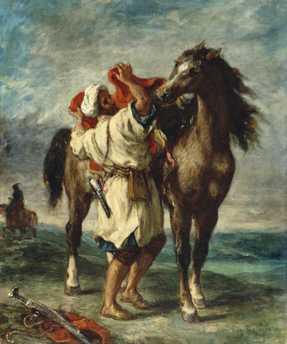Arab saddles his horse a Ferdinand Victor Eugène Delacroix