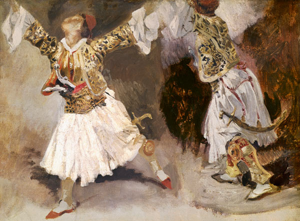 Two Greek Soldiers Dancing (Study of Soliote Dress) a Ferdinand Victor Eugène Delacroix