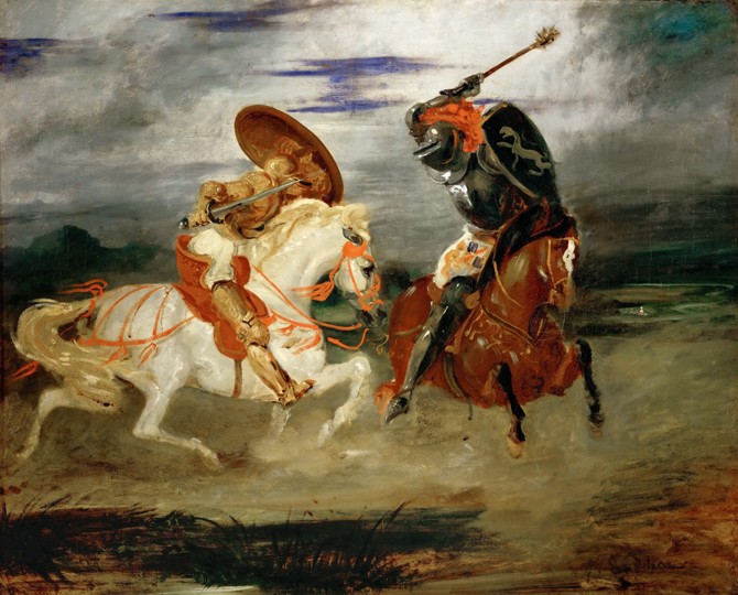 Knights Fighting in the Countryside a Ferdinand Victor Eugène Delacroix
