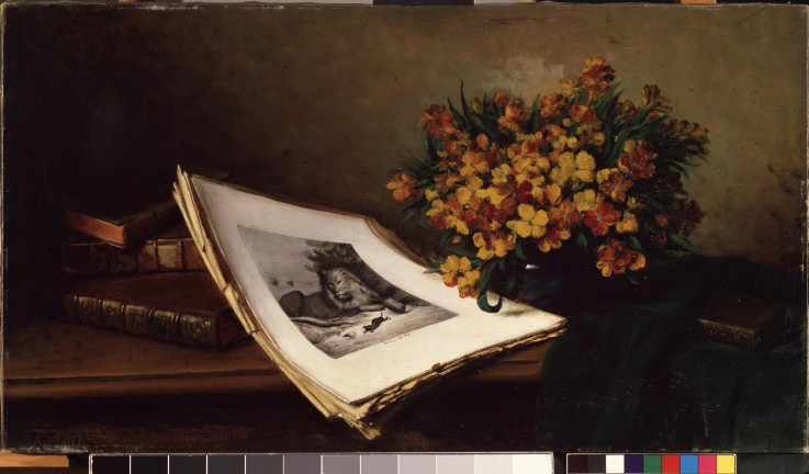 Still life with a lithograph a Ferdinand Wagner