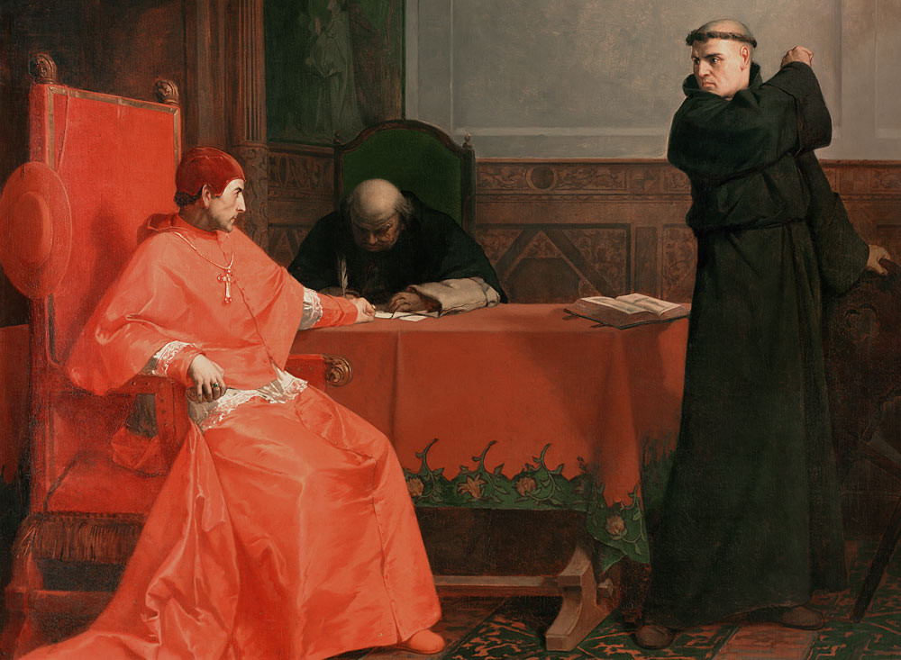 Luther in front of Cardinal Cajetan during the controversy of his 95 Theses a Ferdinand Wilhelm Pauwels