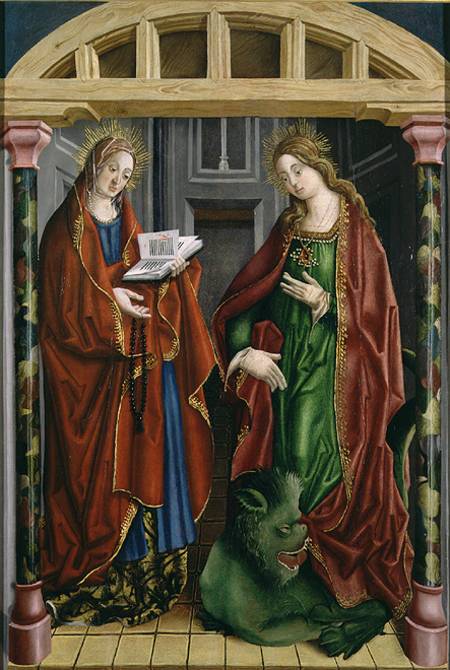 Two female saints, possibly St. Mary Magdalene and St. Martha a Fernando Gallegos