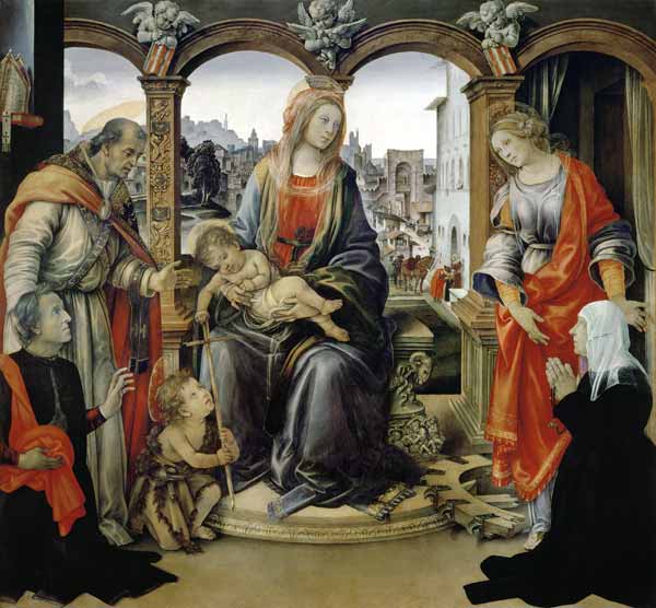 Nerli Altarpiece: Madonna and Child with the young St. John the Baptist, St. Martin, St. Catherine a a Filippino Lippi