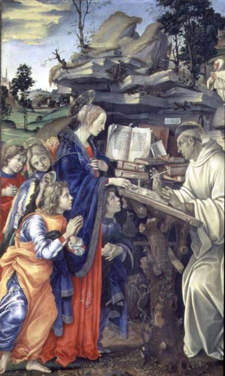 The Vision of St. Bernard, detail of the Virgin and angels a Filippino Lippi