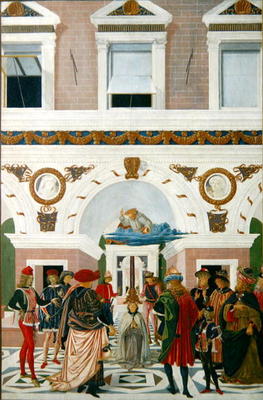 St. Bernardino of Siena (1380-1444) healing a deaf blind mute, 1473 (oil on panel) a Fiorenzo di Lorenzo