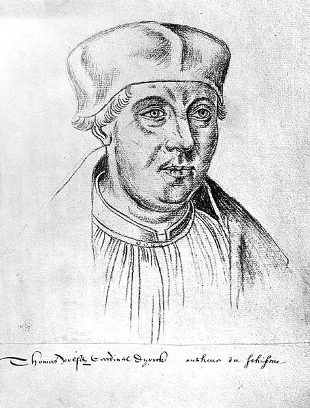 Ms 266 f.257 Portrait of Thomas Wolsey, cardinal of York, from the Recueil d'Arras, sketch from a po a Scuola Fiamminga
