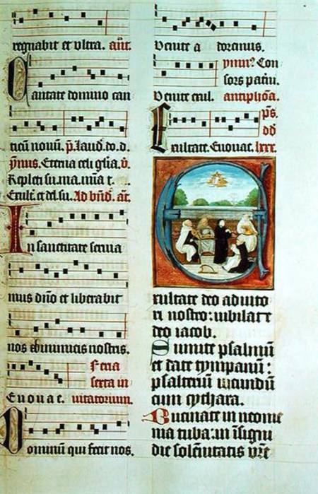 Ms Add 15426 f.86 Concert of the Five Orders (Musical Clerics in a Garden) a Scuola Fiamminga