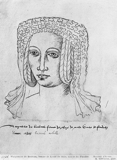 Ms 266 fol.55 Marguerite de Brabant, wife of Louis II of Flanders, also Louis III of Artois and Loui a Scuola Fiamminga