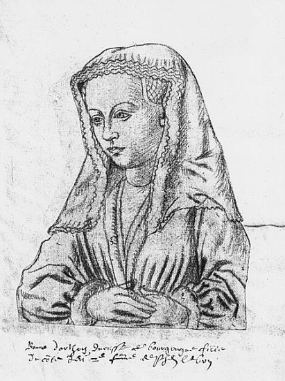 Ms 266 fol.62 Bonne d''Artois, Countess of Nevers and Rethel, Duchess of Burgundy, from ''The Recuei a Scuola Fiamminga