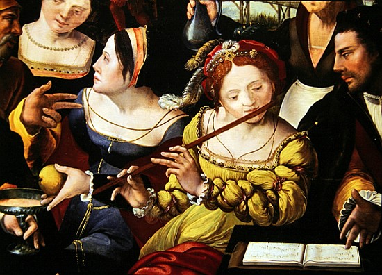 Scene Galante at the Gates of Paris, detail of a flute player (detail of 216104) a Scuola Fiamminga