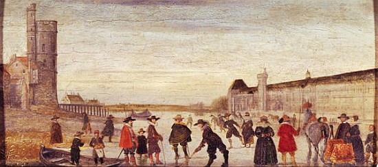 Skaters on the Seine in 1608 a Scuola Fiamminga