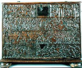 The Courtrai Chest depicting scenes from the Battle of the Golden Spurs fought in Courtrai in 1302