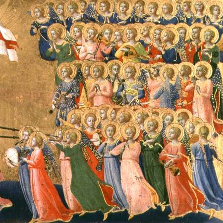 Christ Glorified in the Court of Heaven, detail of musical angels from the right hand side a Fra Beato Angelico