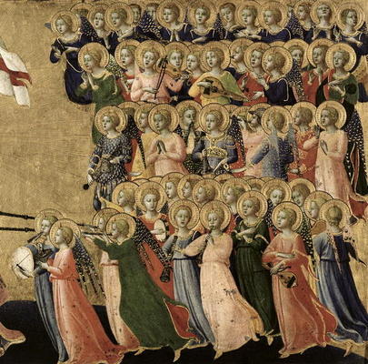 Christ Glorified in the Court of Heaven, detail of musical angels from the right hand side, 1419-35 a Fra Beato Angelico