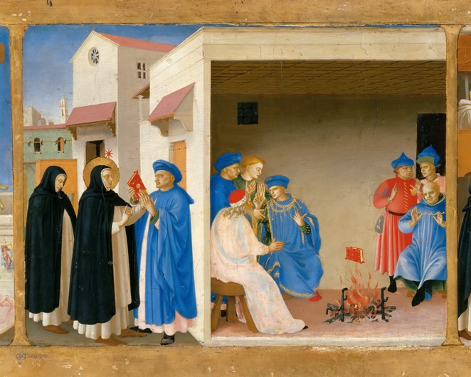 The Dispute of Saint Dominic and the Miracle of the Book (Predella of the retable The Coronation of  a Fra Beato Angelico