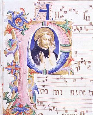 Missal 558 f.24v Historiated initial 'P' depicting a male saint a Fra Beato Angelico