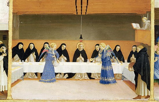 St. Dominic and his Companions Fed Angels, from the predella panel of the Coronation of the Virgin,  a Fra Beato Angelico