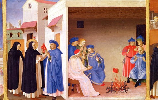 The Coronation of the Virgin, detail of St. Dominic giving back the book to the the Albigensians, c. a Fra Beato Angelico