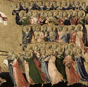 Christ Glorified in the Court of Heaven, detail of musical angels from the right hand side, 1419-35