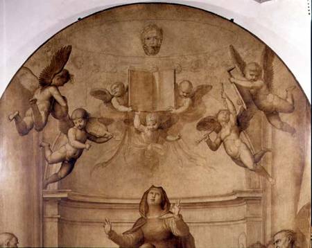 The Great Council Altarpiece, detail depicting musical angels holding aloft a book a Fra Bartolommeo