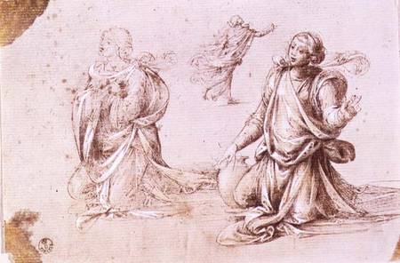 Three studies of a female figures for The Woman of Samaria (pen and ink on paper) a Fra Bartolommeo