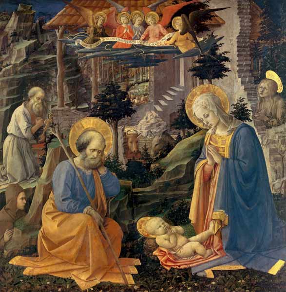 Adoration of the Child with the Saints Joseph, Jerome, Magdalena and Hilarion a Fra Filippo Lippi