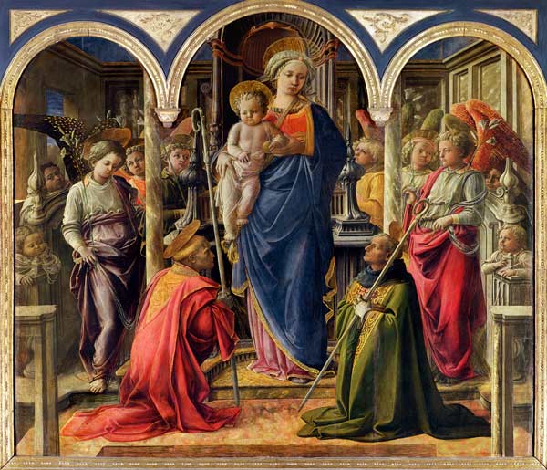 The Barbadori Altarpiece: Virgin and Child surrounded Angels with St. Frediano and St. Augustine a Fra Filippo Lippi