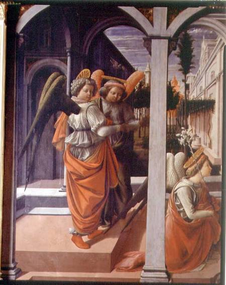 The Annunciation, detail of the two angels a Fra Filippo Lippi