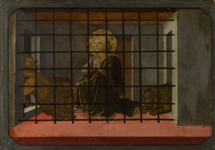 Saint Mamas in Prison thrown to the Lions (Predella Panel of the Pistoia Santa Trinità Altarpiece) a Fra Filippo Lippi