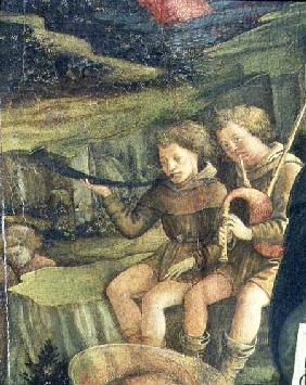 Two Musical Shepherds, detail from The Nativity