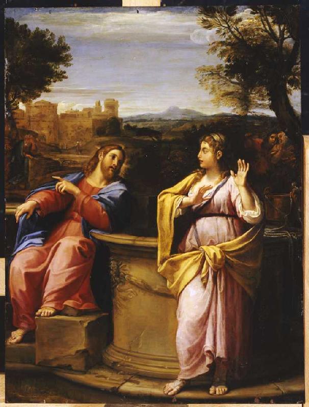 Christ and the Samariterin at the fountain a Francesco Albani