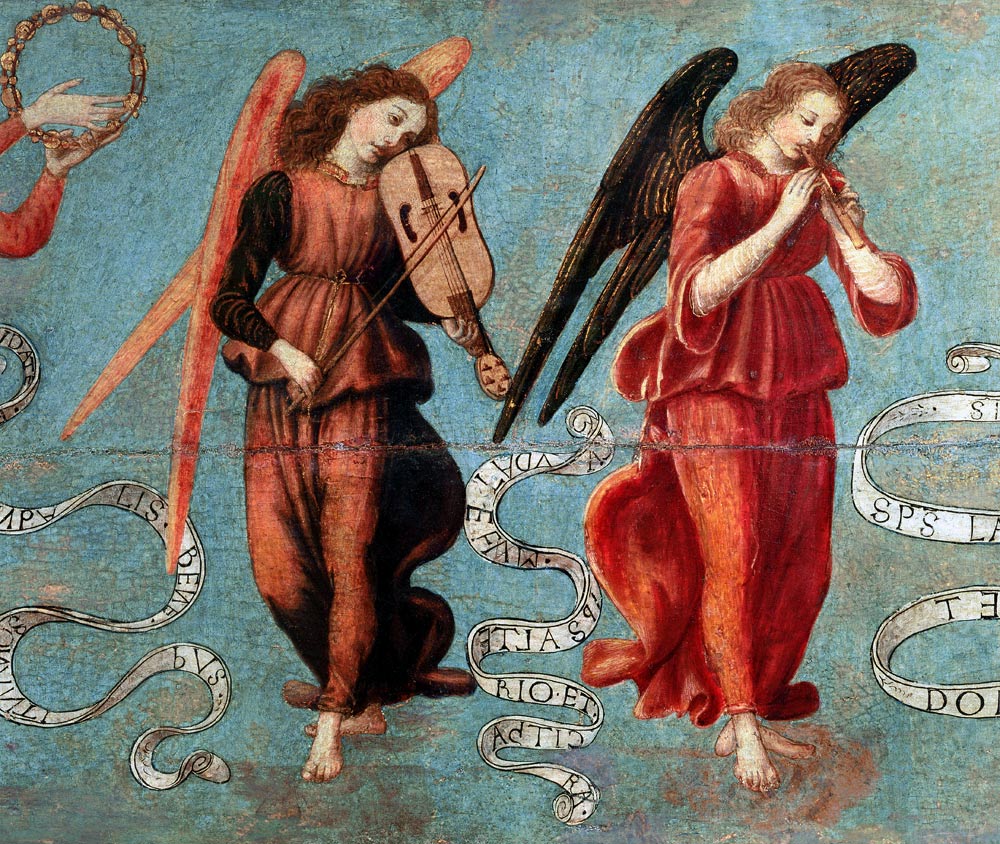 Angels playing the fiddle and pipe a Francesco Botticini