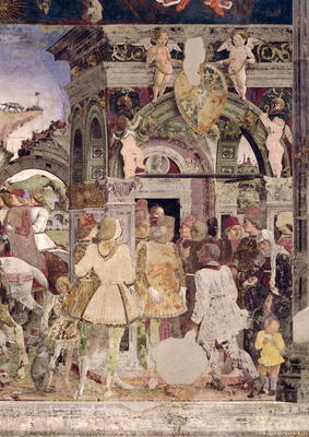 Borso d'Este, Prince of Ferrara, rendering justice: March from the Room of the Months, 1467-70 (fres a Francesco del Cossa