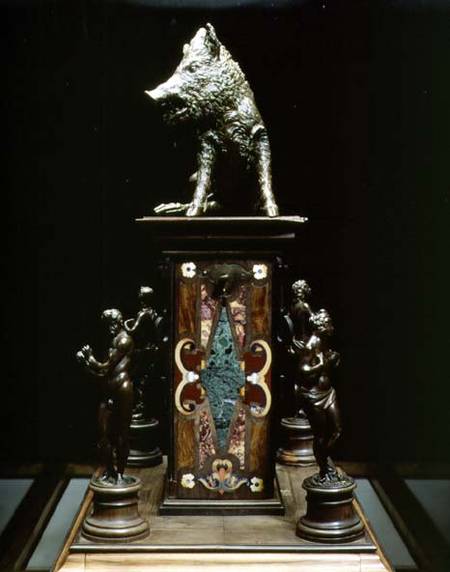 Statue of a wild boar on a pedestal of pietre dure with four allegorical figures a Francesco Giovanni Susini
