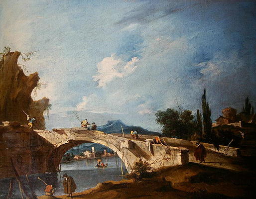 A River Landscape (oil on canvas) a Francesco Guardi