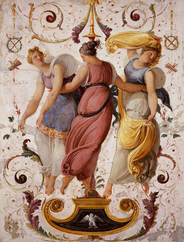 Detail of decorative panel with three female dancers (panel) a Francesco Hayez