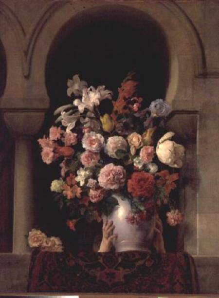 Vase of flowers in the window a Francesco Hayez