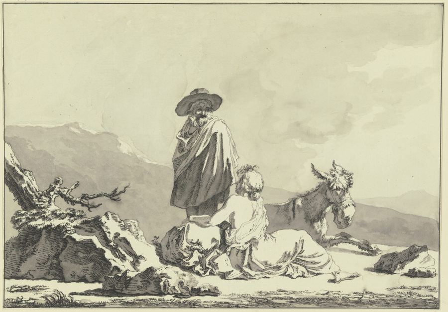 Hirte und Hirtin bei einem Esel a Francesco Londonio