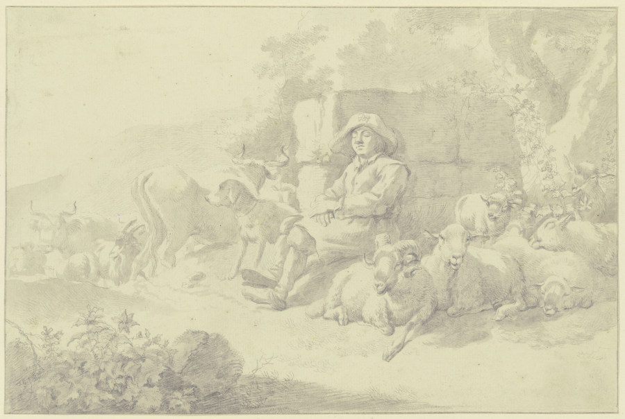 Schlafender Hirte bei den Schafen a Francesco Londonio