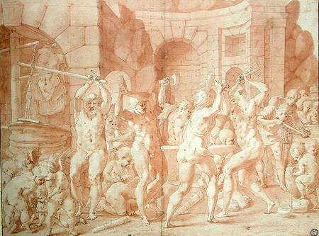 Cylopses in the Forge of Vulcan (pen & ink and red chalk on paper) a Francesco Primaticcio