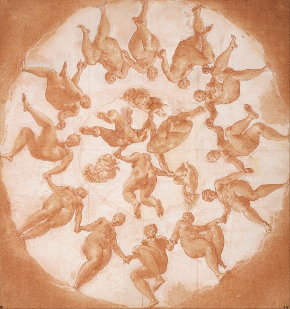 Dance of the Hours and three putti with cornucopiae a Francesco Primaticcio